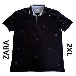 Zara Man, Men’s, Polo Shirt, XXL, Navy Blue, Short Sleeve, Golf Clubs